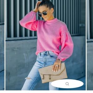 Vici Pink Balloon Sleeve Knit Sweater